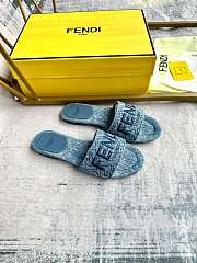 Fortok Fendi Denim Logo Slide Sandals in Blue  - 2