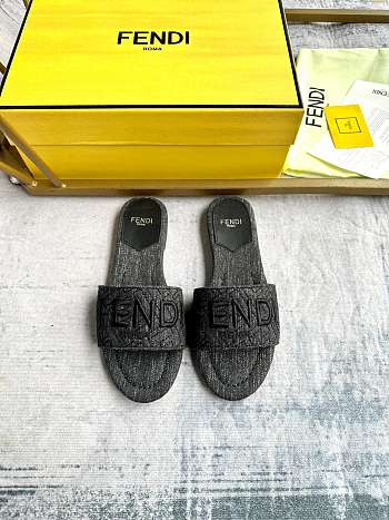 Fortok Fendi Denim Logo Slide Sandals in Black