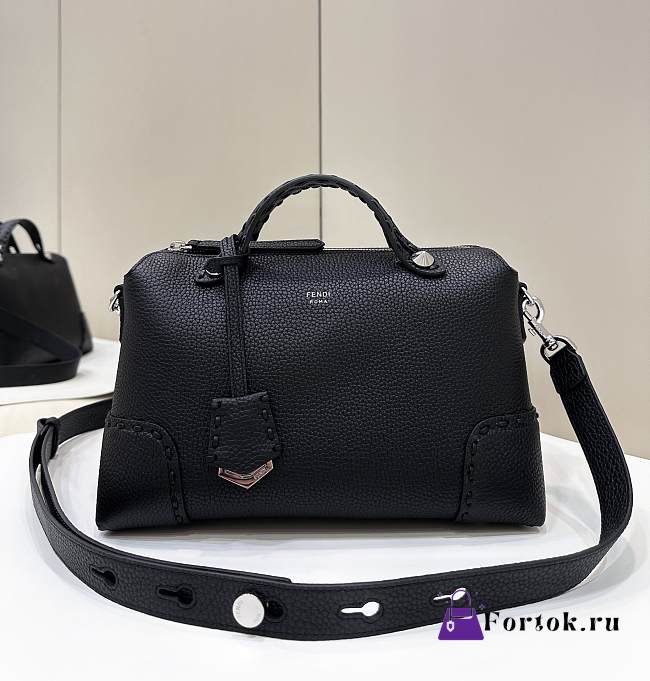 Fortok Fendi Soft Black Leather Boston Bag 8651 27x13x15cm - 1