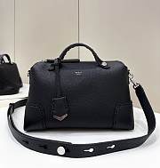 Fortok Fendi Soft Black Leather Boston Bag 8651 27x13x15cm - 1