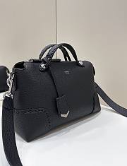 Fortok Fendi Soft Black Leather Boston Bag 8651 27x13x15cm - 5