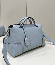 Fortok Fendi Soft Light Blue Leather Boston Bag 8651 27x13x15cm - 6
