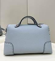 Fortok Fendi Soft Light Blue Leather Boston Bag 8651 27x13x15cm - 2