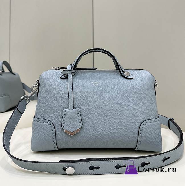 Fortok Fendi Soft Light Blue Leather Boston Bag 8651 27x13x15cm - 1
