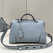 Fortok Fendi Soft Light Blue Leather Boston Bag 8651 27x13x15cm - 1