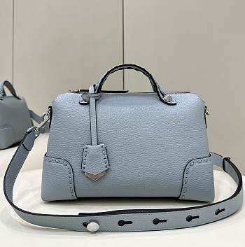 Fortok Fendi Soft Light Blue Leather Boston Bag 8651 27x13x15cm