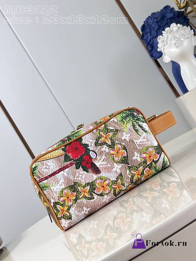 Fortok Louis Vuitton Locker Dopp Kit Toiletry Flower Silk Bag M83112 23x13x12cm  - 1