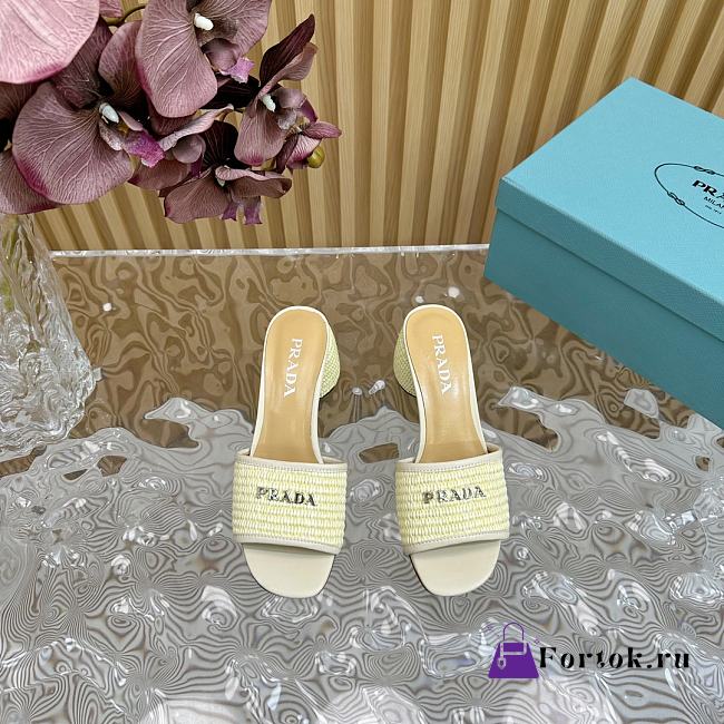 Fortok Prada 2024 Raffia Slippers White - 1