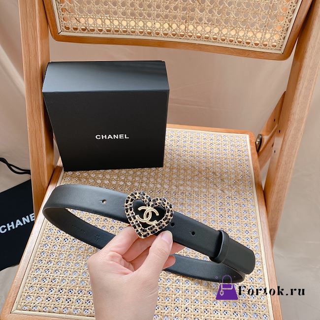 Fortok Chanel CC Vintage Black Gold Belt With Heart Design Hardware - 1