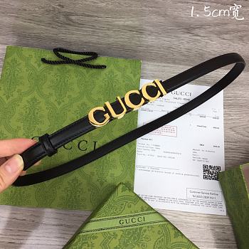 Fortok Gucci GG Letter Mini Belt In Black With Gold Buckle 