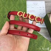 Fortok Gucci GG Letter Mini Belt In Red With Gold Buckle - 6
