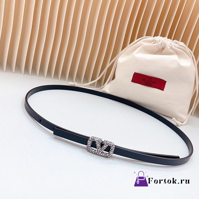 Fortok Valentino Cowhide Leather Belt Black With Copper Hardware and Diamond Buckle - 1