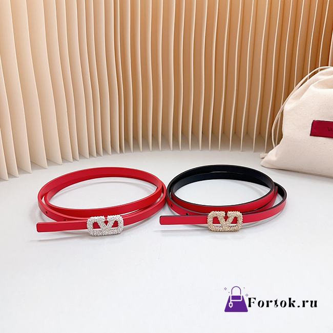 Fortok Valentino Cowhide Leather Belt Red With Gold/Silver Diamond Buckle - 1
