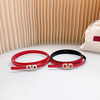 Fortok Valentino Cowhide Leather Belt Red With Gold/Silver Diamond Buckle