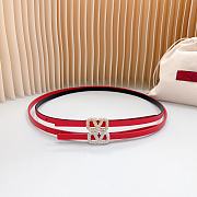 Fortok Valentino Cowhide Leather Belt Red With Gold/Silver Diamond Buckle - 5
