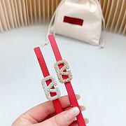 Fortok Valentino Cowhide Leather Belt Red With Gold/Silver Diamond Buckle - 3