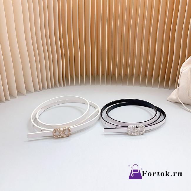 Fortok Valentino Cowhide Leather Belt White With Gold/Silver Diamond Buckle - 1