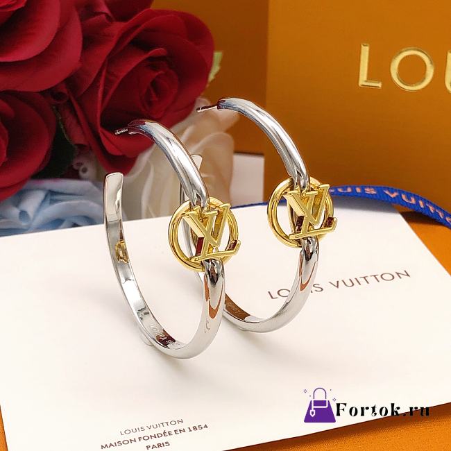 Fortok Louis Vuitton Silver Earrings With Golden Logo LED0142 - 1