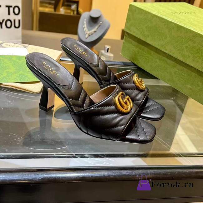 Fortok Gucci GG Heel Slides Black Chevron Matelassé Leather - 1