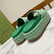 Fortok Gucci GG Platform Slide Sandal Ivory Green Canvas Jacquard - 2