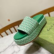 Fortok Gucci GG Platform Slide Sandal Ivory Green Canvas Jacquard - 5
