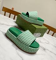 Fortok Gucci GG Platform Slide Sandal Ivory Green Canvas Jacquard - 6