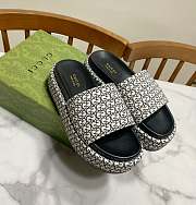 Fortok Gucci GG Platform Slide Sandal Black Canvas Jacquard - 1