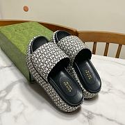 Fortok Gucci GG Platform Slide Sandal Black Canvas Jacquard - 4