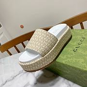 Fortok Gucci GG Platform Slide Sandal Beige Canvas Jacquard - 5