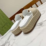 Fortok Gucci GG Platform Slide Sandal Beige Canvas Jacquard - 2