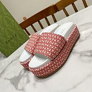 Fortok Gucci GG Platform Slide Sandal Red Canvas Jacquard - 6