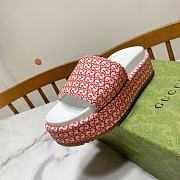 Fortok Gucci GG Platform Slide Sandal Red Canvas Jacquard - 5