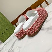 Fortok Gucci GG Platform Slide Sandal Red Canvas Jacquard - 2