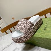 Fortok Gucci GG Platform Slide Sandal Brown Canvas Jacquard - 4
