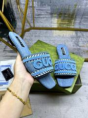 Fortok Gucci Blue Demim Slide Sandak With Gucci Script - 5