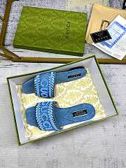 Fortok Gucci Blue Demim Slide Sandak With Gucci Script - 4