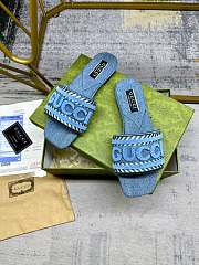 Fortok Gucci Blue Demim Slide Sandak With Gucci Script - 2