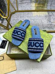 Fortok Gucci Dark Blue Demim Slide Sandak With Gucci Script - 6