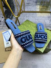 Fortok Gucci Dark Blue Demim Slide Sandak With Gucci Script - 5