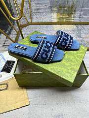 Fortok Gucci Dark Blue Demim Slide Sandak With Gucci Script - 4