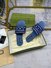 Fortok Gucci Dark Blue Demim Slide Sandak With Gucci Script - 3