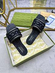 Fortok Gucci Black Demim Slide Sandak With Gucci Script - 5