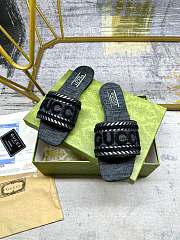 Fortok Gucci Black Demim Slide Sandak With Gucci Script - 4