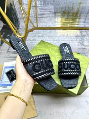 Fortok Gucci Black Demim Slide Sandak With Gucci Script - 3