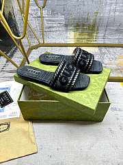 Fortok Gucci Black Demim Slide Sandak With Gucci Script - 2