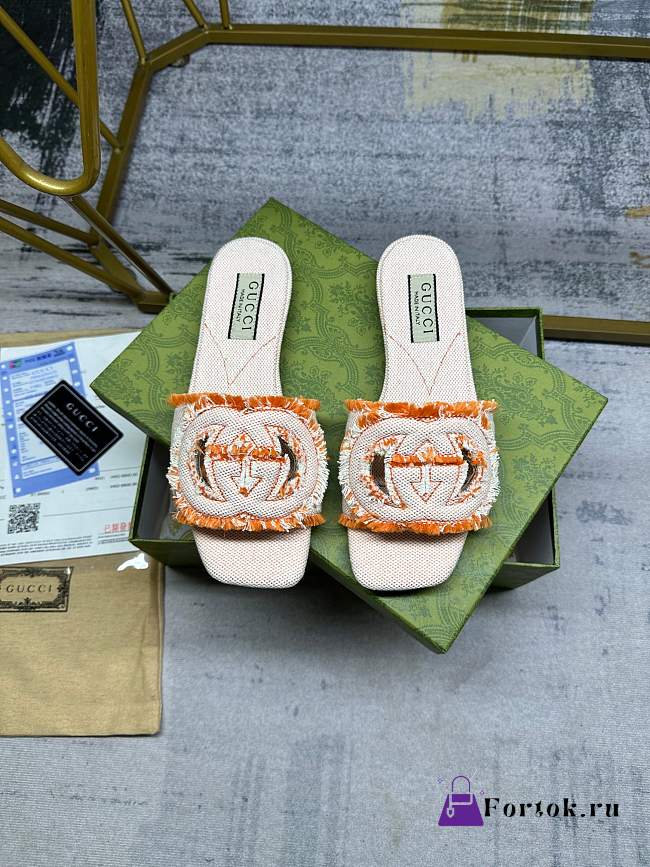 Fortok Gucci Unisex GG Interlocking Slides Orange  - 1