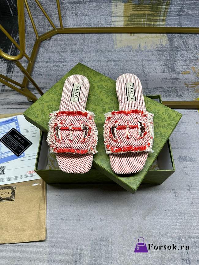 Fortok Gucci Unisex GG Interlocking Slides Red - 1