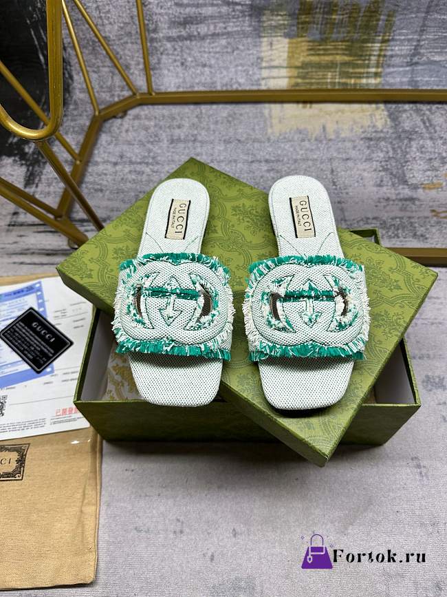 Fortok Gucci Unisex GG Interlocking Slides Green - 1
