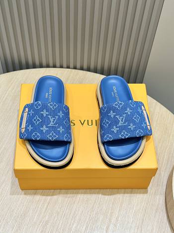 Fortok Louis Vuitton Pool Pillow Flat Comfort Mules Dark Blue