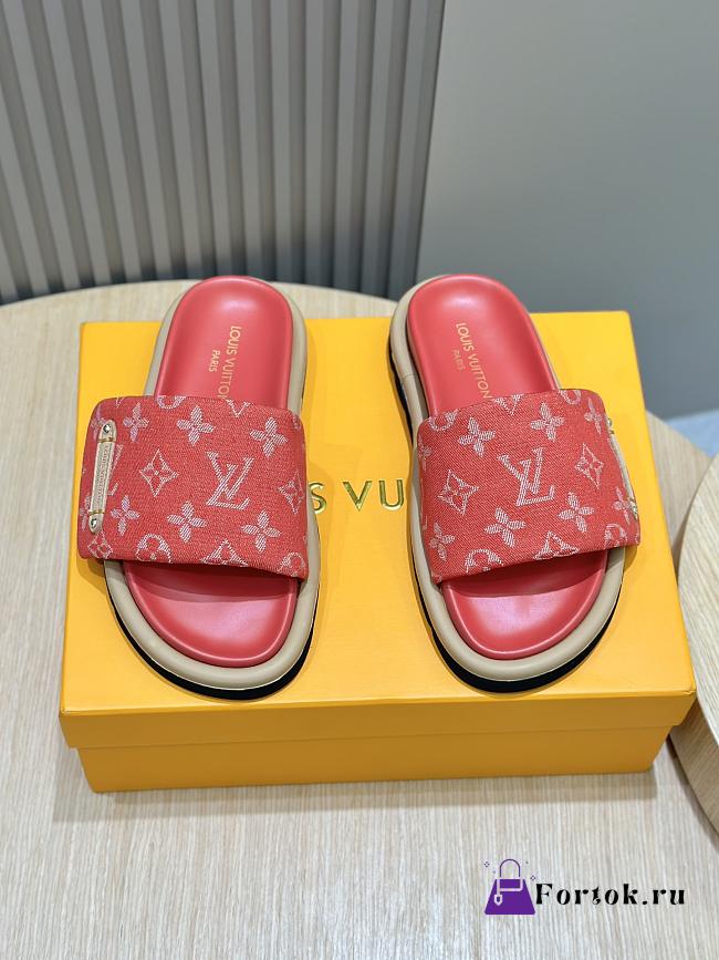 Fortok Louis Vuitton Pool Pillow Flat Comfort Mules Red - 1
